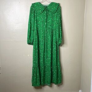 WHO WHAT WHERE Trad Wife Dress “Dots and Dots” Green Peter Pan Collar Ruffle XS